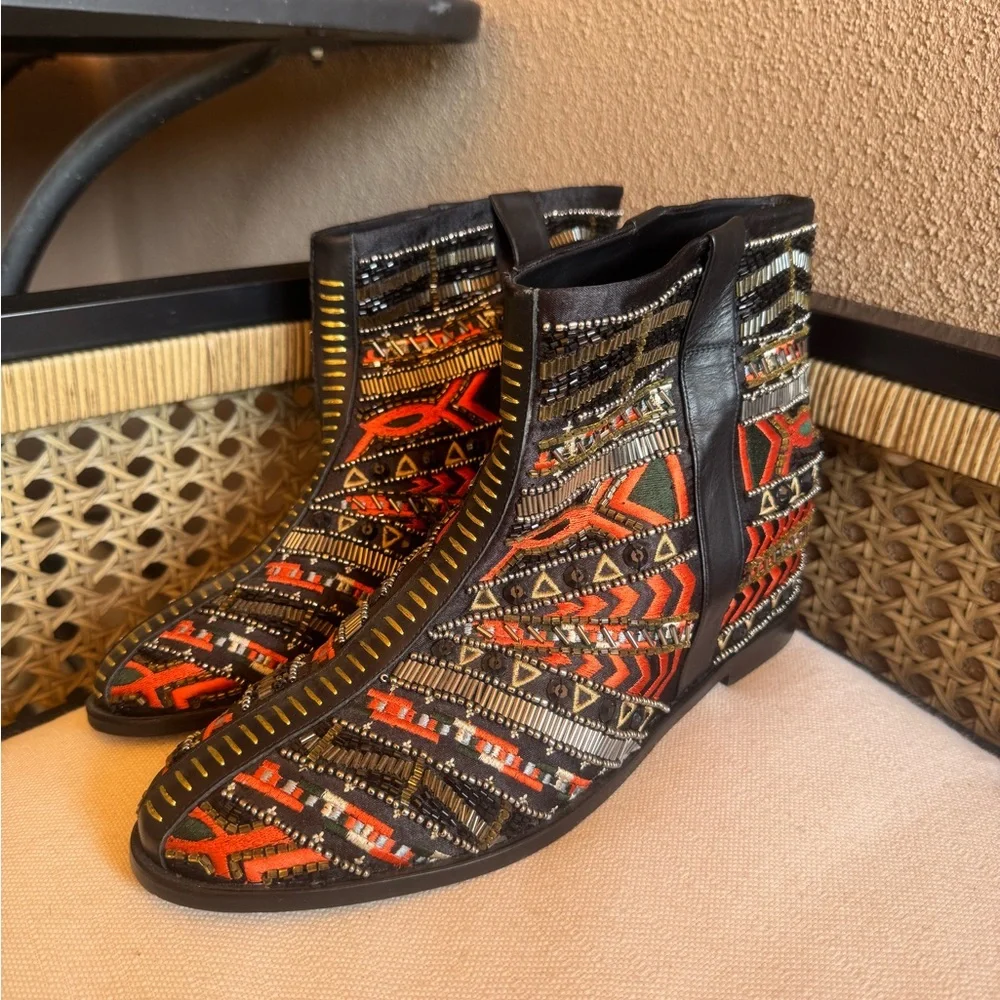 HTF New Alice + Olivia Bohemian Boots With Intricate Beading & Hidden Heel EU 41 - Picture 3 of 9